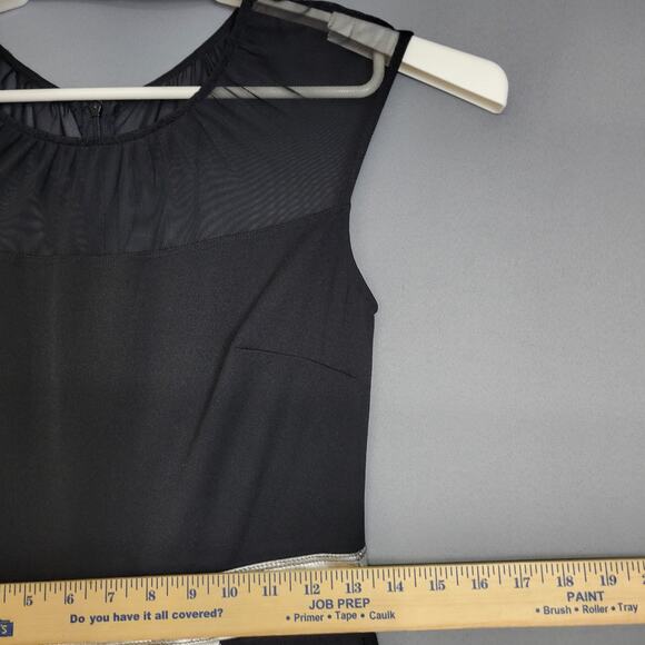 En Focus Studios Maxi Dress Womens 4 Black Silver Shimmer Floral Mesh Sleeveless - Picture 7 of 13
